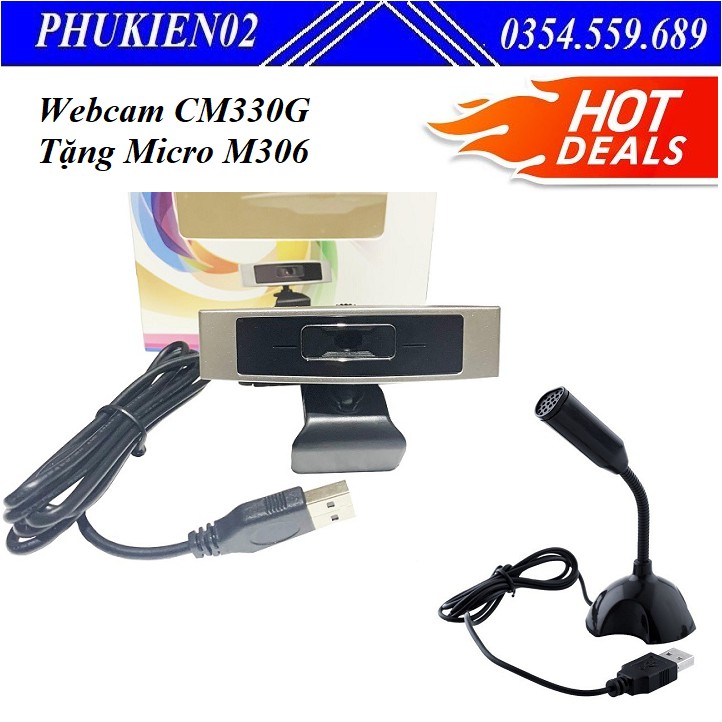 Webcam CM330G Dùng Cho Máy Tính, Laptop Full HD 1080 Tặng kèm Micro thu âm cho máy tính và điện thoại M306 - Hàng chhãng