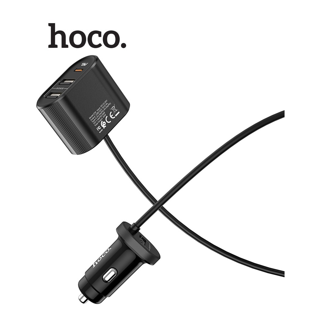 Tẩu sạc điện thoại xe hơi Hoco Z35 kèm đầu sạc phụ đi kèm với đèn LED đầu ra 3 USB