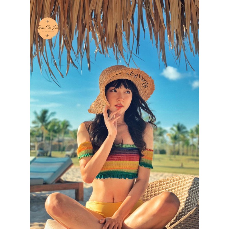 Mũ cói rộng vành thêu chữ Sun Please Tiệm Cô Hìn vành 12cm kiểu dáng trẻ trung thích hợp đi biển ship 1h lỗi 1 đổi 1