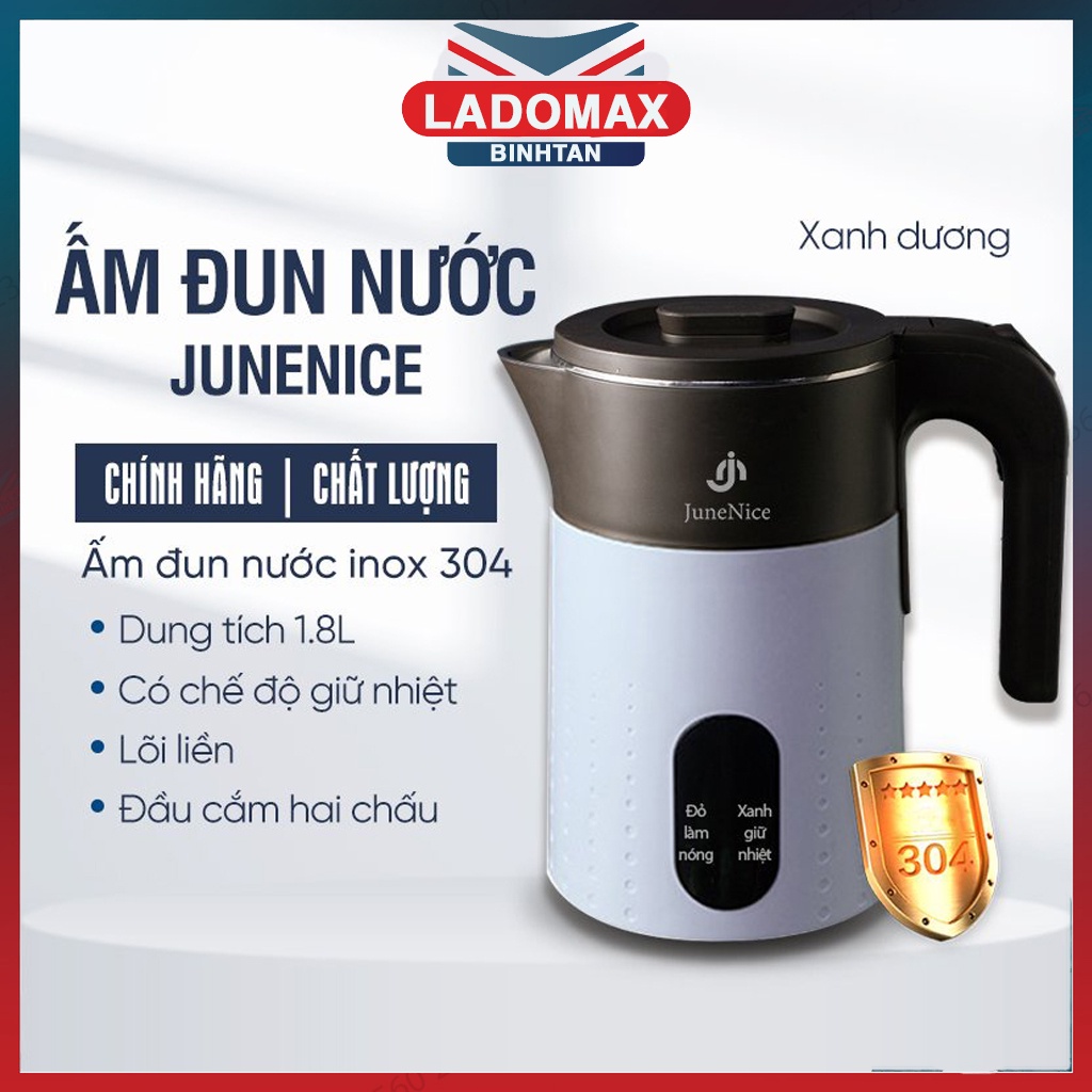 Ấm siêu tốc giữ nhiệt, bình đun nước siêu tốc June Nice 1.8l lõi liền inox 304 giữ nhiệt suốt thời gian giữ nhiệt