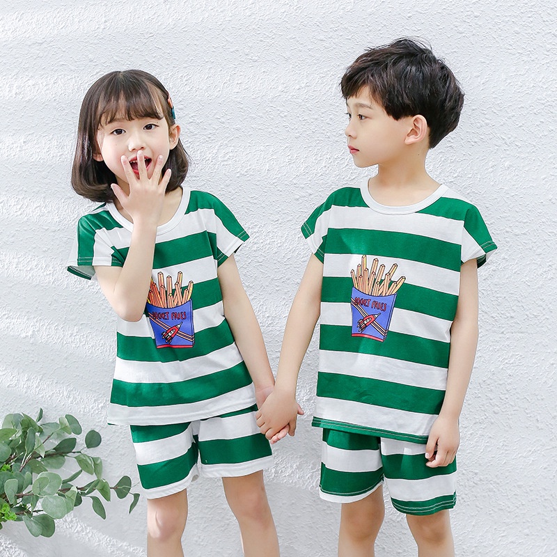 Bộ Áo Thun Tay Ngắn + Quần Short Bằng Cotton Nguyên Chất In Họa Tiết Hoạt Hình Phong Cách Hàn Quốc Thời Trang Cho Trẻ Em 90-150cm