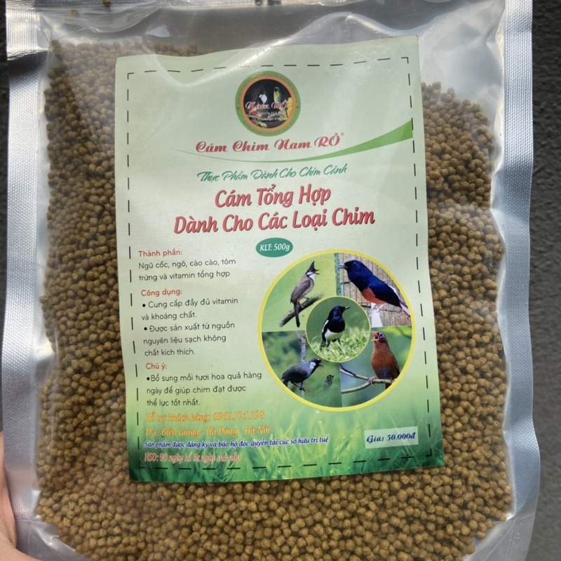 Cám tổng hợp Nam Rô cao cấp dành cho mọi loại chim, gói 500gr đóng túi zíp tiện lợi