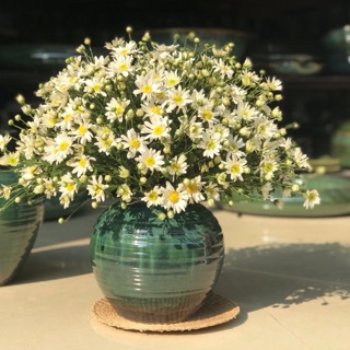 Lọ hoa gốm sứ Bát Tràng dáng vò thấp cao 23cm men hoả biến lục bảo