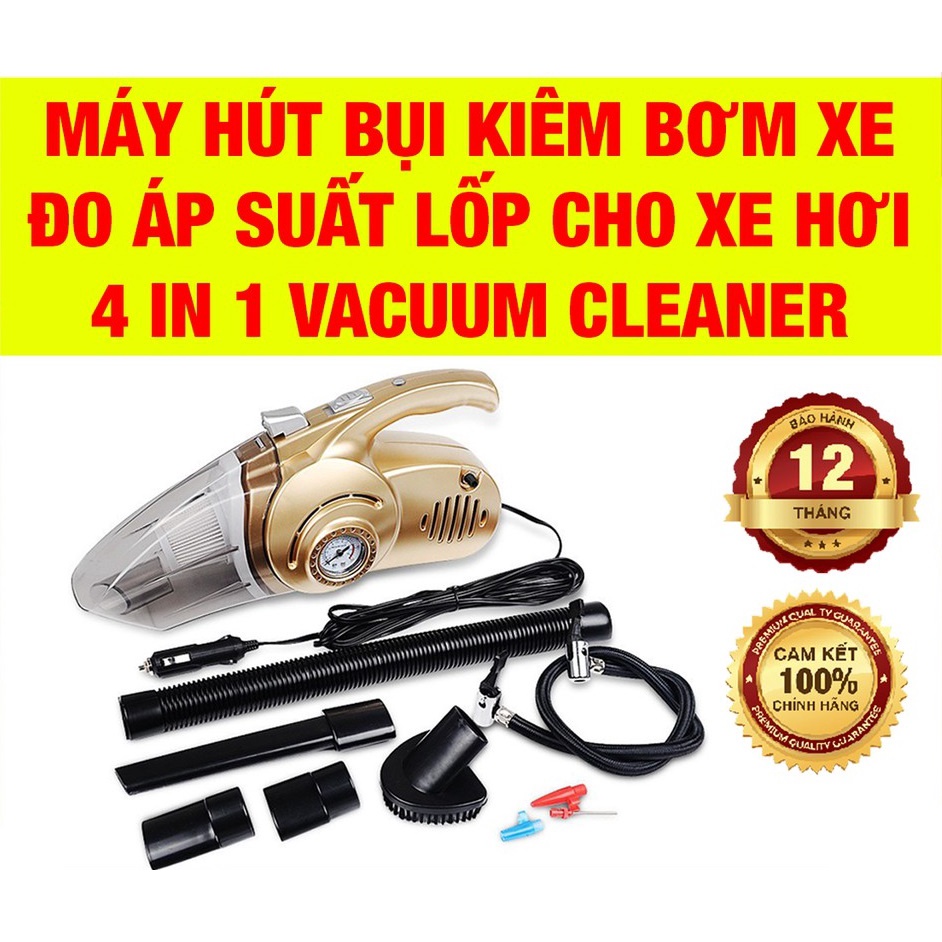 Máy Hút Bụi Kiêm Bơm Lốp Ô Tô Đa Năng  4 In 1 Công Suất Lớn Máy hút bụi cầm tay xe hơi kiêm bơm lốp đèn pin và áp suất