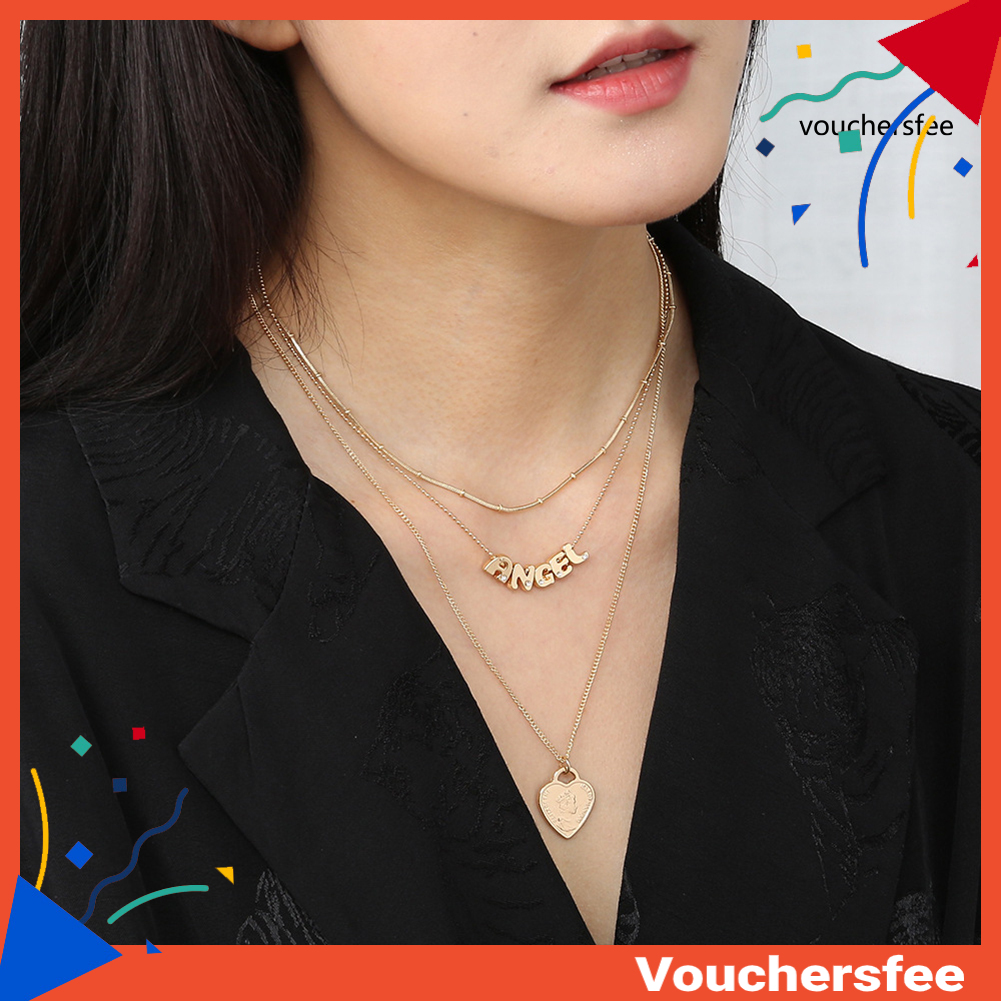 [VOU] Women Fashion 26 Letters Design Multilayer Necklace Clavicle Chain Pendant Gift