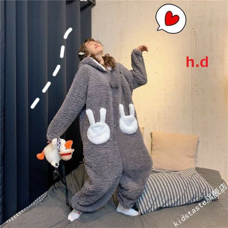 Bộ Ngủ NỮ lông Tai Thỏ Túi Trắng khoá liền💜Lông cừu dày mịn,giữ nhiệt tốt💜bộ thu đông mặc nhà | BigBuy360 - bigbuy360.vn