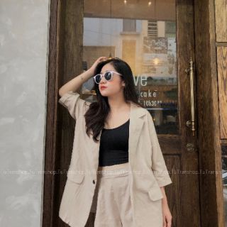Set blazer + quần short linen( Ảnh Thật )
