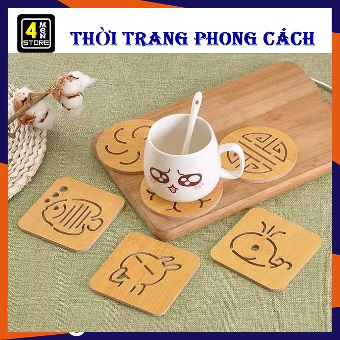 Miếng Kê Ly - Lót Ly Nhỏ Nhiều Hình Bằng Gỗ Chiu Nhiệt Siêu Tốt - Đế Lót Ly Gỗ Nhiều Hình Siêu Xinh