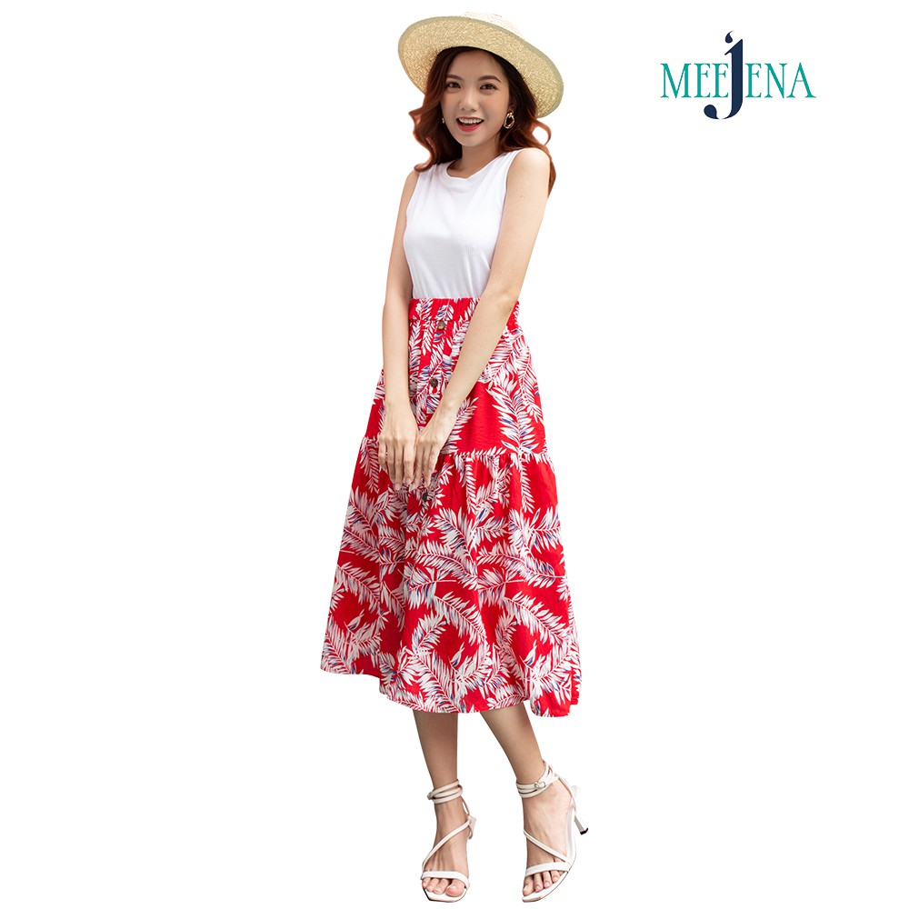 Chân Váy Xòe 42-60 kg Vải Đũi Hoa Qua Gối Eo Thun MEEJENA - 3368 | BigBuy360 - bigbuy360.vn