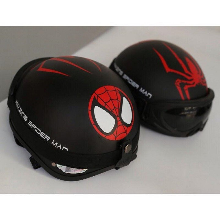Kèm Kính uv- Mũ Bảo Hiểm Nửa Đầu Người Nhện Spider Man