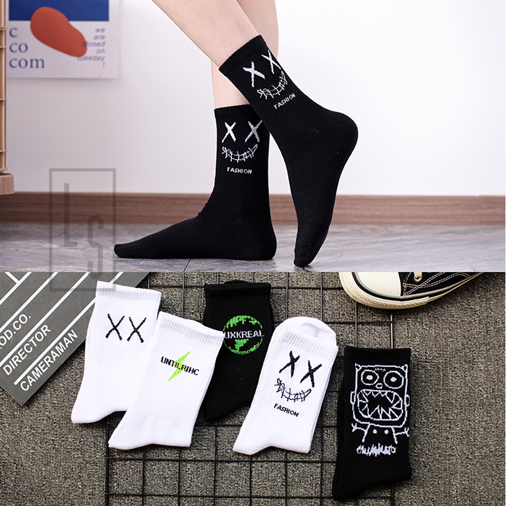 Vớ Cao Cổ Họa Tiết Miệng Cười XX - Tất Cao Cổ HipHop