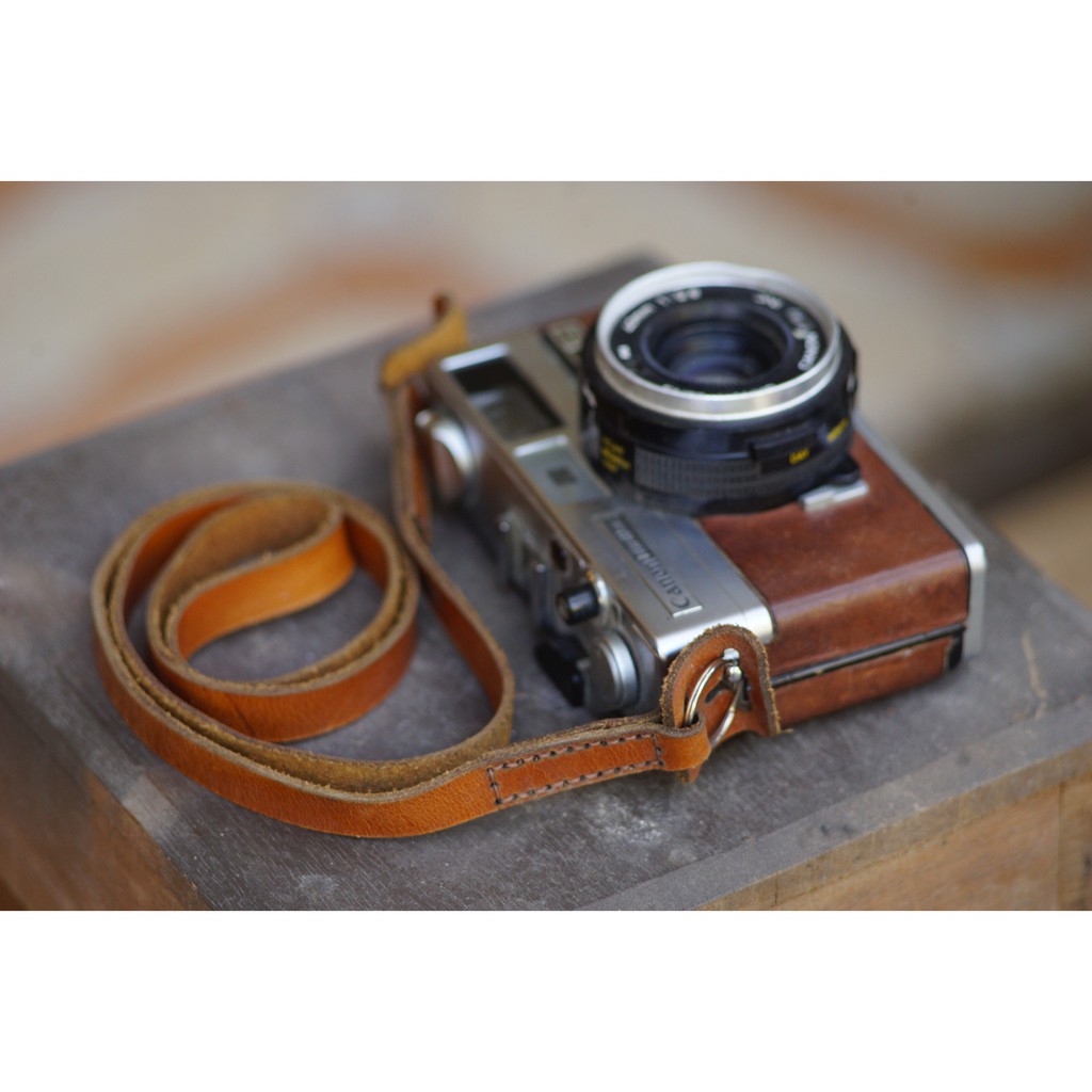 Dây máy ảnh vintage RAM Leather A2 da bò thật nâu đỏ