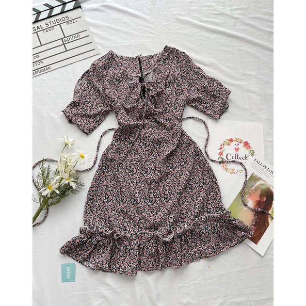 Đầm hoa nhí nơ ngực 2 màu (Misi)