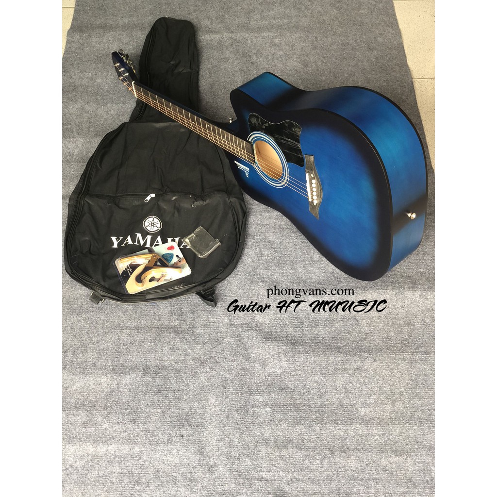 Đàn guitar acoustic HT music giá rẻ sinh viên màu xanh [Tặng kèm phụ kiện]