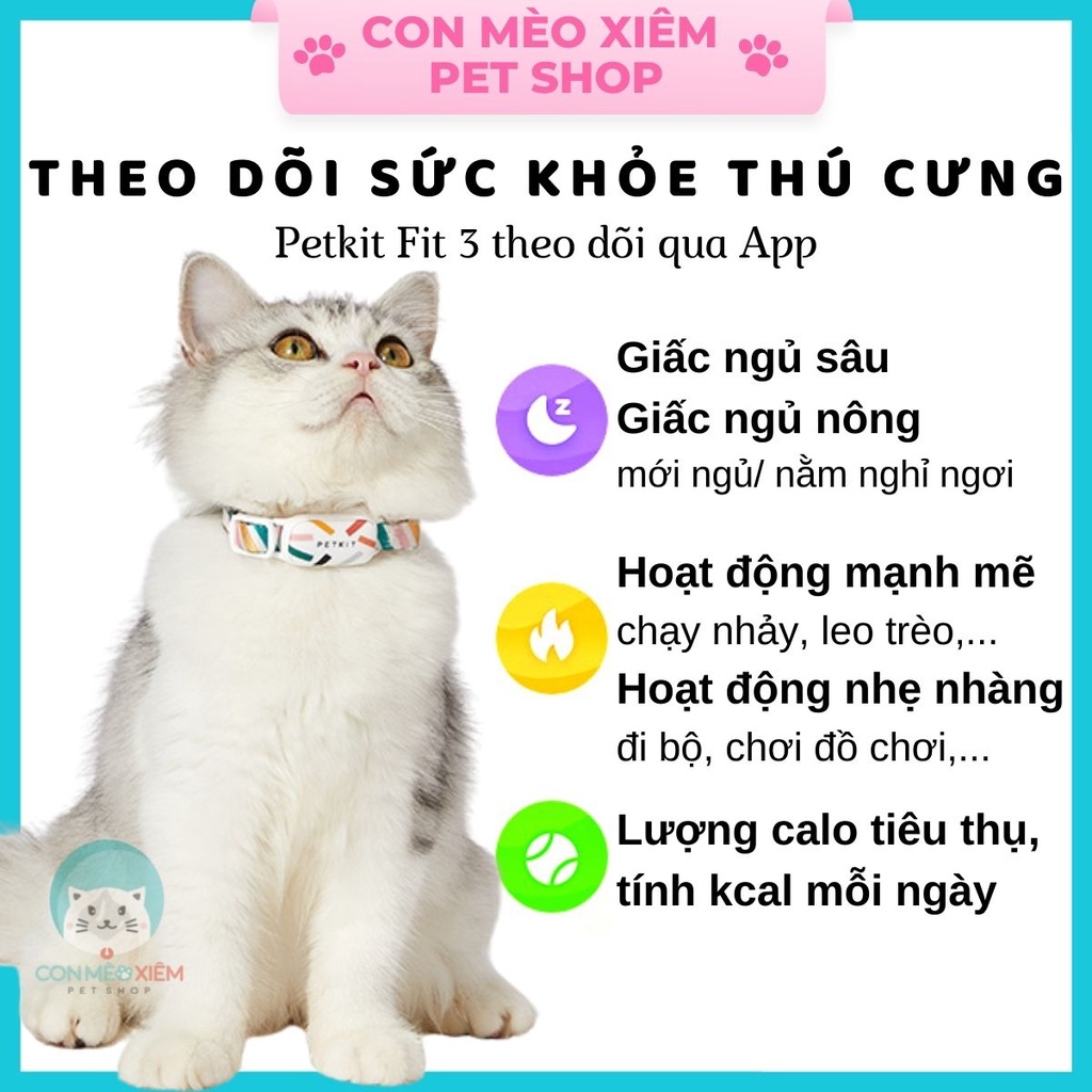 Vòng cổ Petkit cho chó mèo theo dõi sức khỏe Fit 3, phụ kiện công nghệ thú cưng Con Mèo Xiêm