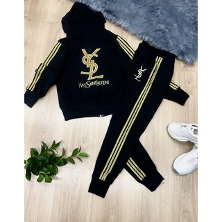 [VNXK] Đồ Bộ Thể Thao YSL Nữ Cao Cấp Có Mũ Viền Kim Tuyến Vàng Phong Cách