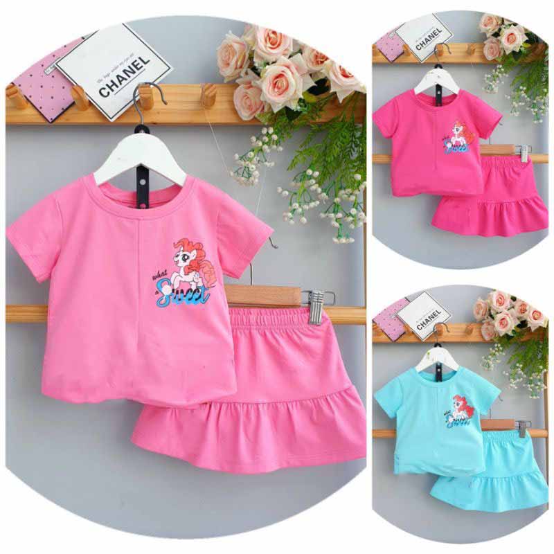 [HOT] SET ÁO KÈM CHÂN VÁY XÒE IN HÌNH PONY CHẤT COTTON MỀM MÁT SIÊU ĐÁNG YÊU CHO BÉ 8-24KG