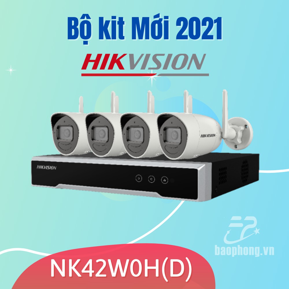 Trọn Bộ Kit 4 Camera IP Wifi Hikvision 2.0 Megapixel NK42W0H(D) ngoài trời + Đầu Ghi Wifi Hàng Chính Hãng