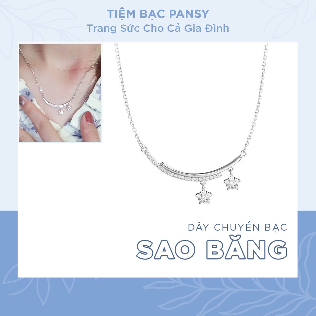 Vòng cổ nữ bạc PANSY hình dải sao băng đính đá lấp lánh, dây chuyền bạc 925 cao cấp