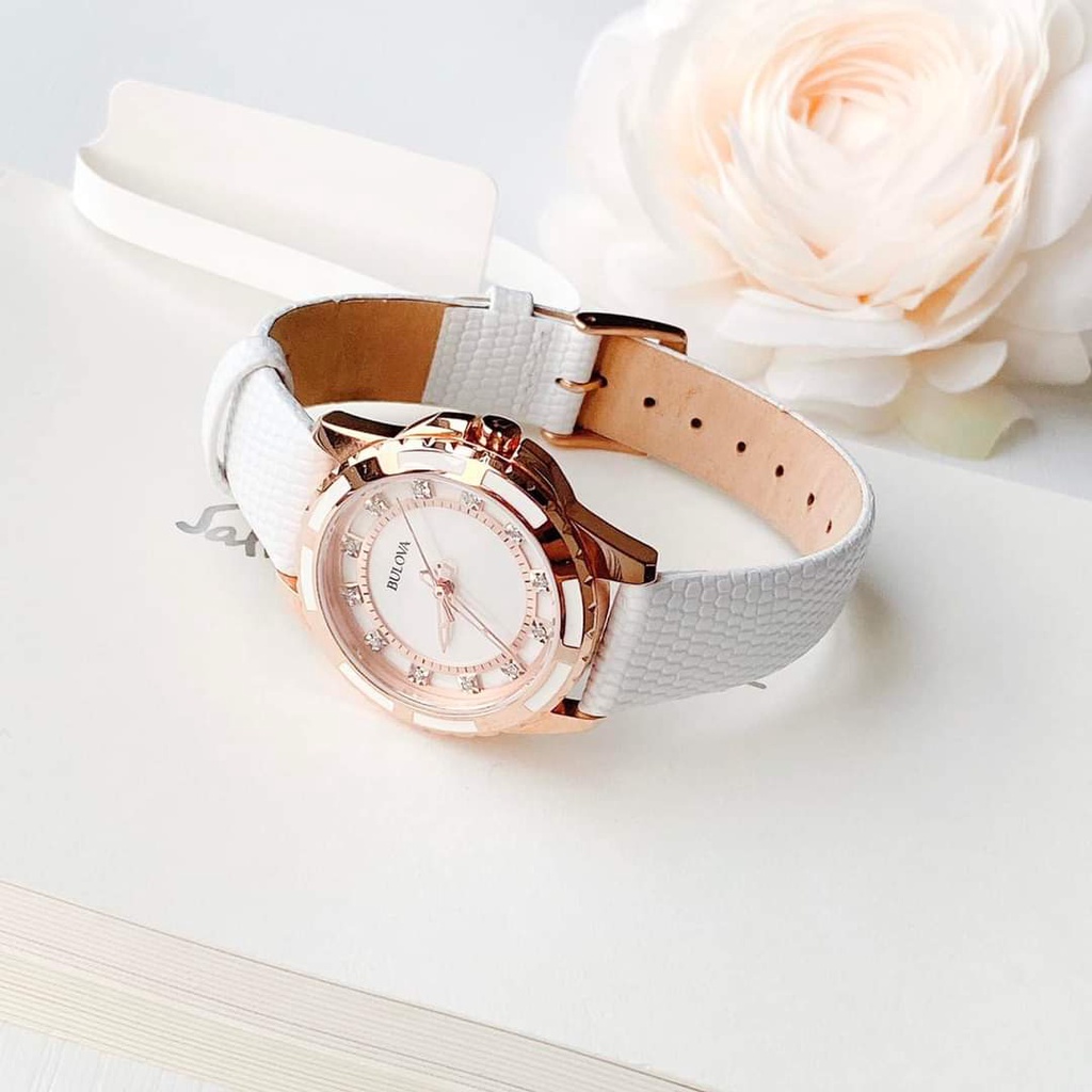 Đồng hồ nữ dây da Bulova 98P119 Diamond