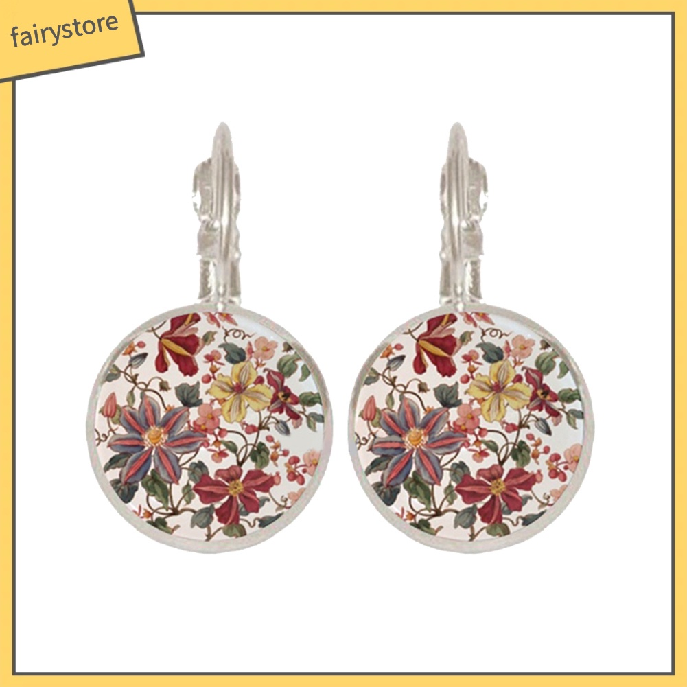 Khuyên tai mặt tròn in hoa phong cách cổ điển