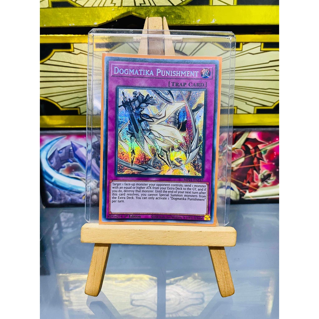 Lá bài thẻ bài Yugioh Dogmatika Punishment - Prismatic Secret Rare - Tặng bọc bài nhựa bảo quản