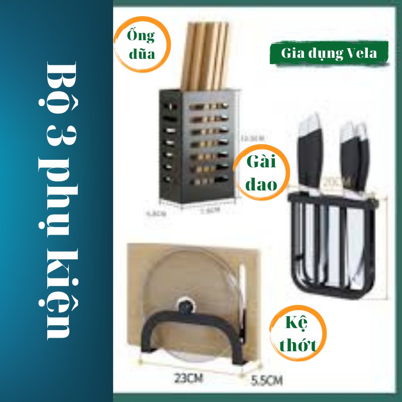 Kệ gia vị đa năng để đồ nhà bếp thép không rỉ sơn tĩnh điện 2 tầng 3 tầng có ống cắm đũa và giá để thớt
