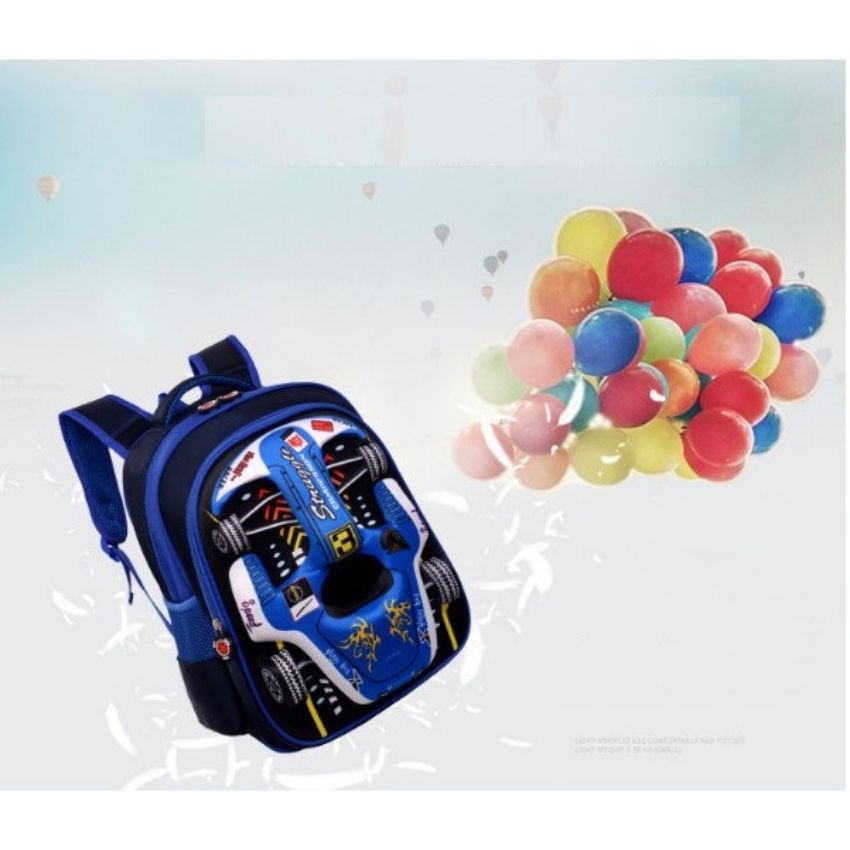 Balo học sinh nam đi học siêu nhẹ, chống thấm nước cao cấp in hình oto size 38cm BLHS12