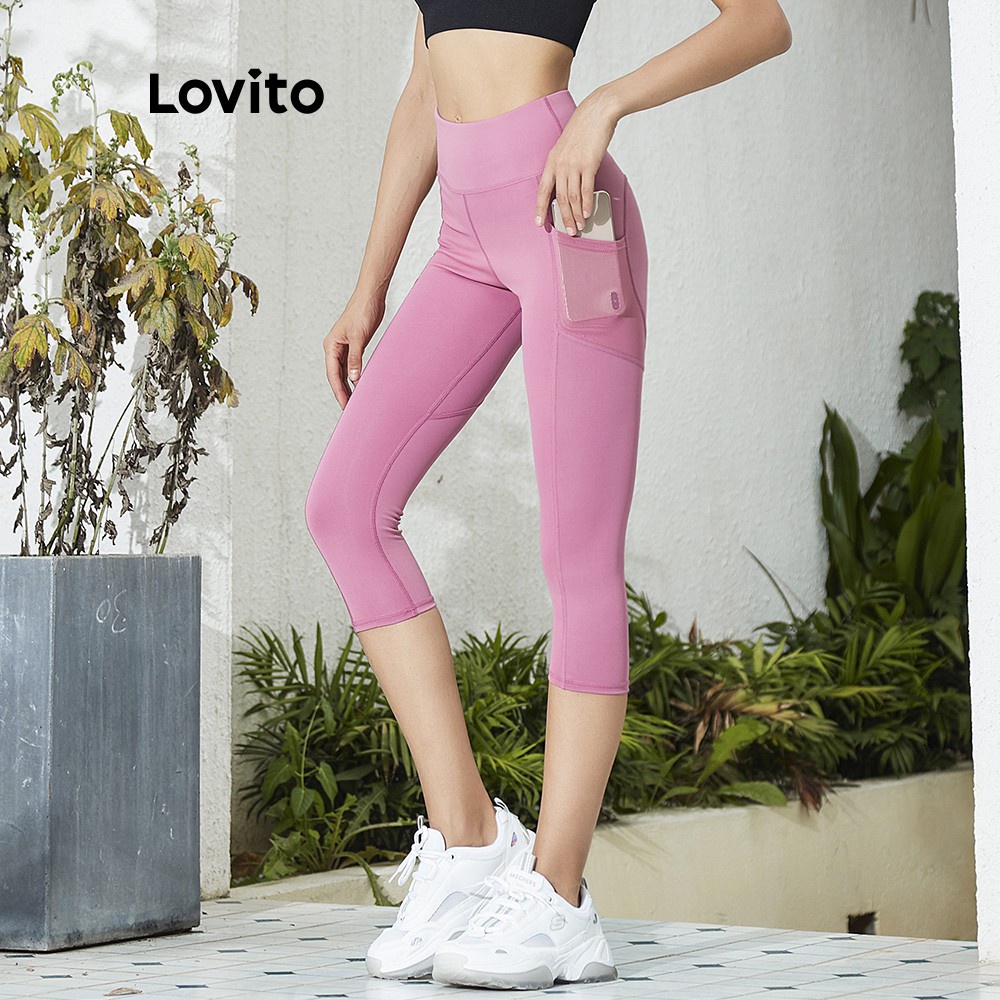 Quần tập yoga thể thao Lovito màu trơn lưng cao L02045 (Pink) | BigBuy360 - bigbuy360.vn