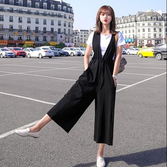 Set Áo Thun Và Quần Yếm Thời Trang Hàn Quốc Đáng Yêu Cho Nữ
