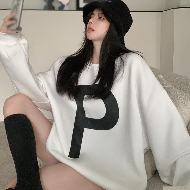 Áo nỉ nữ dài tay cổ tròn thời trang Hàn