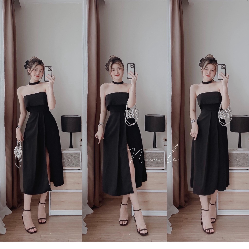 Set bộ đồ nữ xẻ tà cúp ngực bồng bềnh mix quần lót trong phối phụ kiện vòng cổ xinh xắn, sang chảnh dành cho các nàng