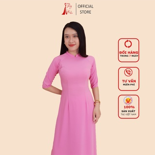 Áo dài trơn lụa Nhật cổ 2 phân màu hồng phấn AK31