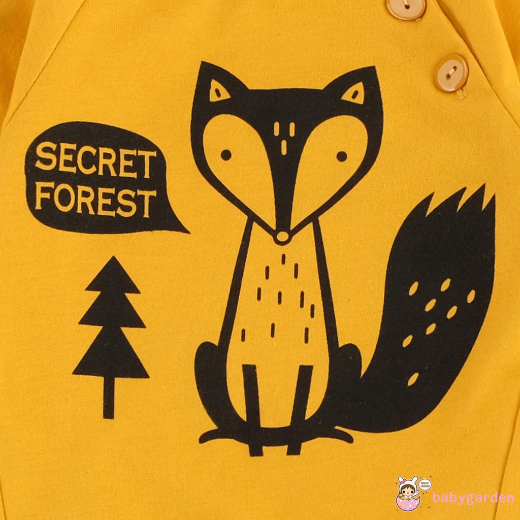 Bộ Áo Thun Cổ Tròn In Hình Cáo + Quần Dài + Nón Cho Bé