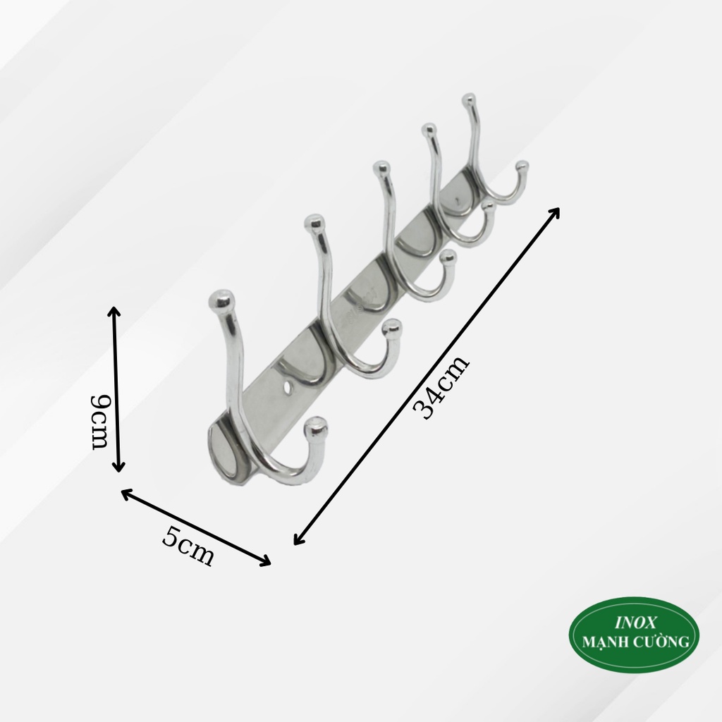 Móc treo quần áo gắn tường inox 304 cao cấp - Móc 5 bi đôi