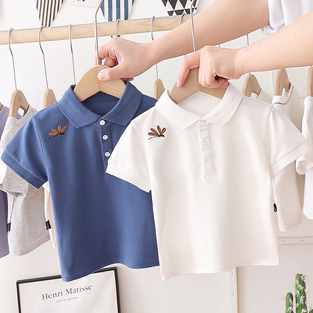 Áo Polo cho bé LILA KIDS, Áo cộc tay thêu hình chuồn chuồn chất cotton cao cấp cho bé từ 10-25kg