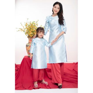 Sét áo dài cách tân mẹ và bé gái xanh nhẹ nhàng 🎗FREESHIP🎗Áo dàivcao cấp giá rẻ ảnh thật 100%