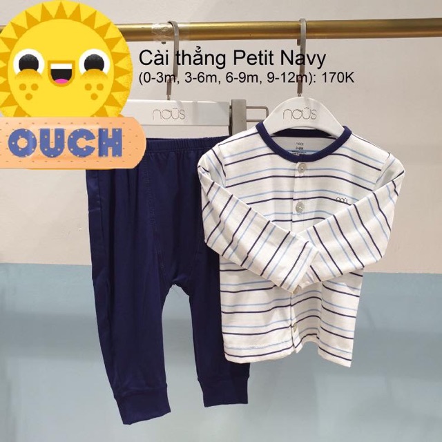 Bộ cài thẳng dài  nous mới petit kẻ xanh navy và kẻ đỏ cho bé