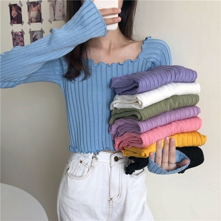 8 màu Áo len nữ dài tay | croptop J3648-1