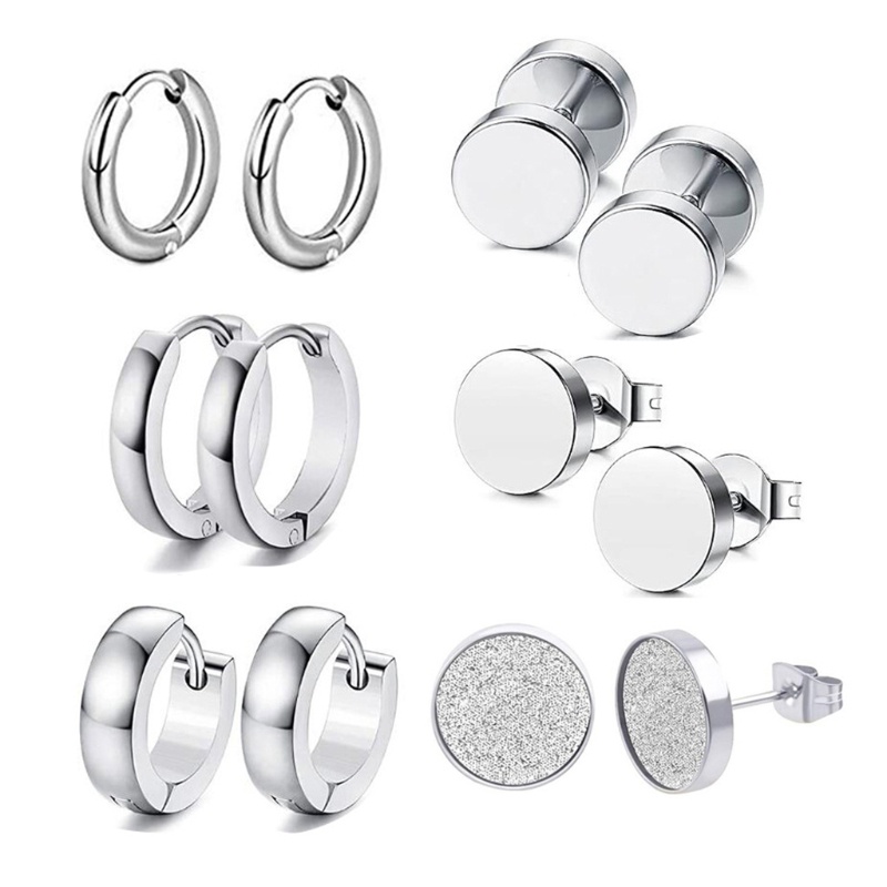 Set 6 Đôi Khuyên Tai Bằng Thép Không Gỉ Phong Cách Punk Rock Gothic Thời Trang Unisex