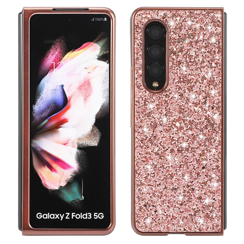 Bao Da Điện Thoại pc Cứng Trang Trí Kim Tuyến Cho samsung galaxy z flod 3 fold4 5g z fold 5 4 Ốp