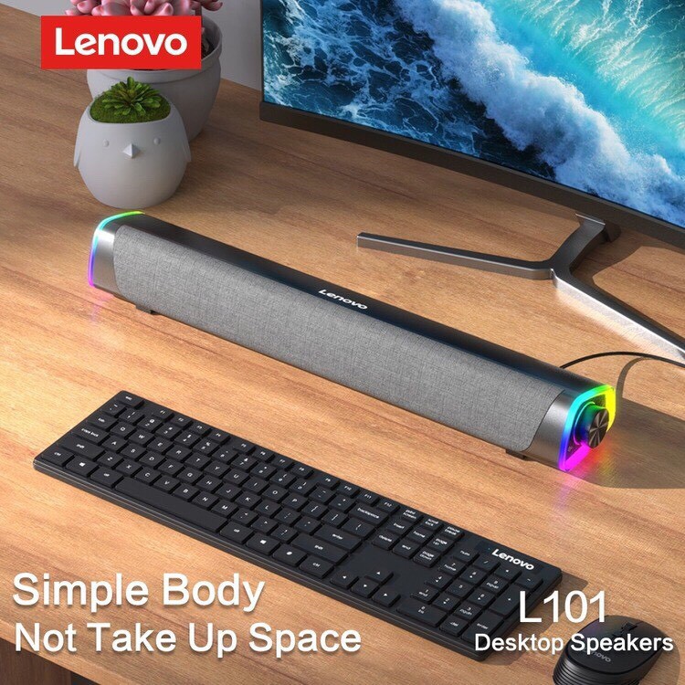 Loa Máy tính Lenovo L101 Âm Thanh Có Dây, Kết Nối USB . Loa Soundbar mini để bàn cho PC, Điện Thoại , Máy Mính Chân 3.5