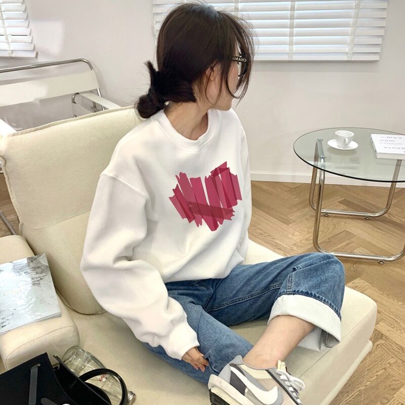 Áo sweater SELVZE tay dài cổ tròn dáng rộng in họa tiết thời trang cho nữ