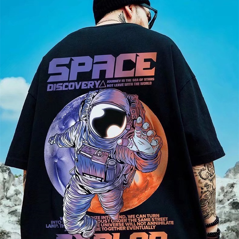 Áo Thun Tay Ngắn Dáng Rộng In Hình Phi Hành Gia Phong Cách Hip Hop Đường Phố Hàn Quốc Thời Trang Mùa Hè Cho Nam Và Nữ [M-8XL]