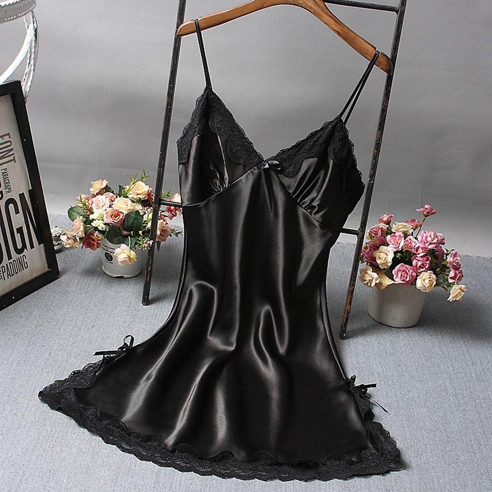 Đầm Ngủ Không Tay Bằng Lụa Satin Phối Ren Nhiều Màu Sắc Dành Cho Nữ