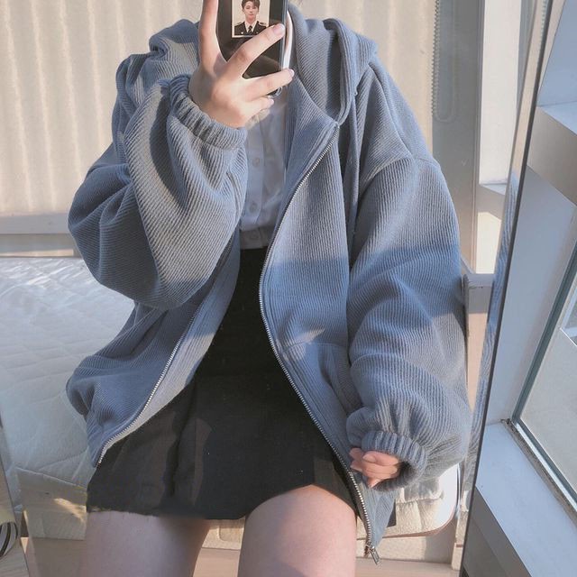 Áo khoác nỉ lót bông ulzzang xanh