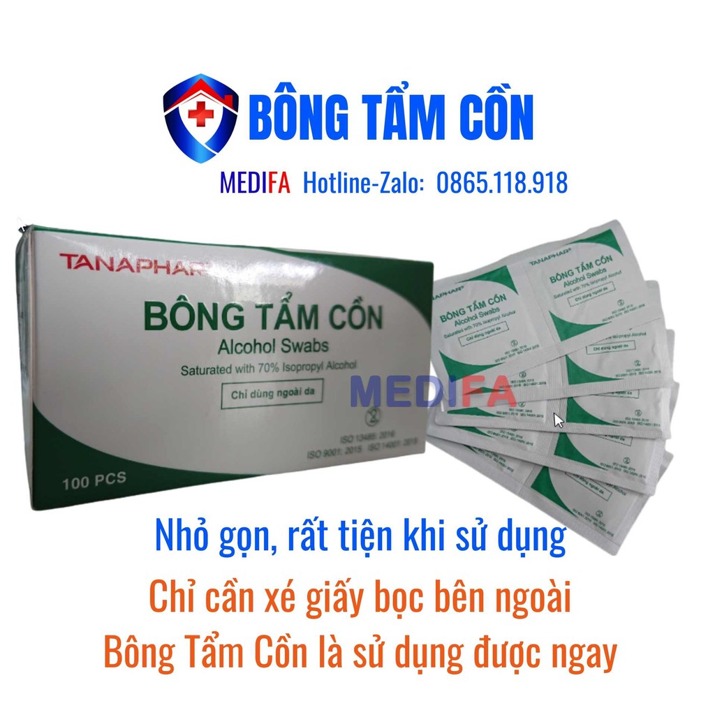 Bông Tẩm Cồn - Gạc Tẩm Cồn Tân Á TANAPHAR, ALCOHOL SWABS/ALCOHOL PREP PAD sát khuẩn, sát trùng,  Hôp 100 Miếng