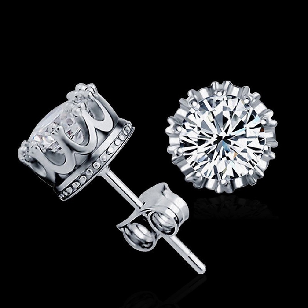 Bông Tai Mạ Bạc Đính Đá Zircon Tròn 8MM Thời Trang Cho Nữ