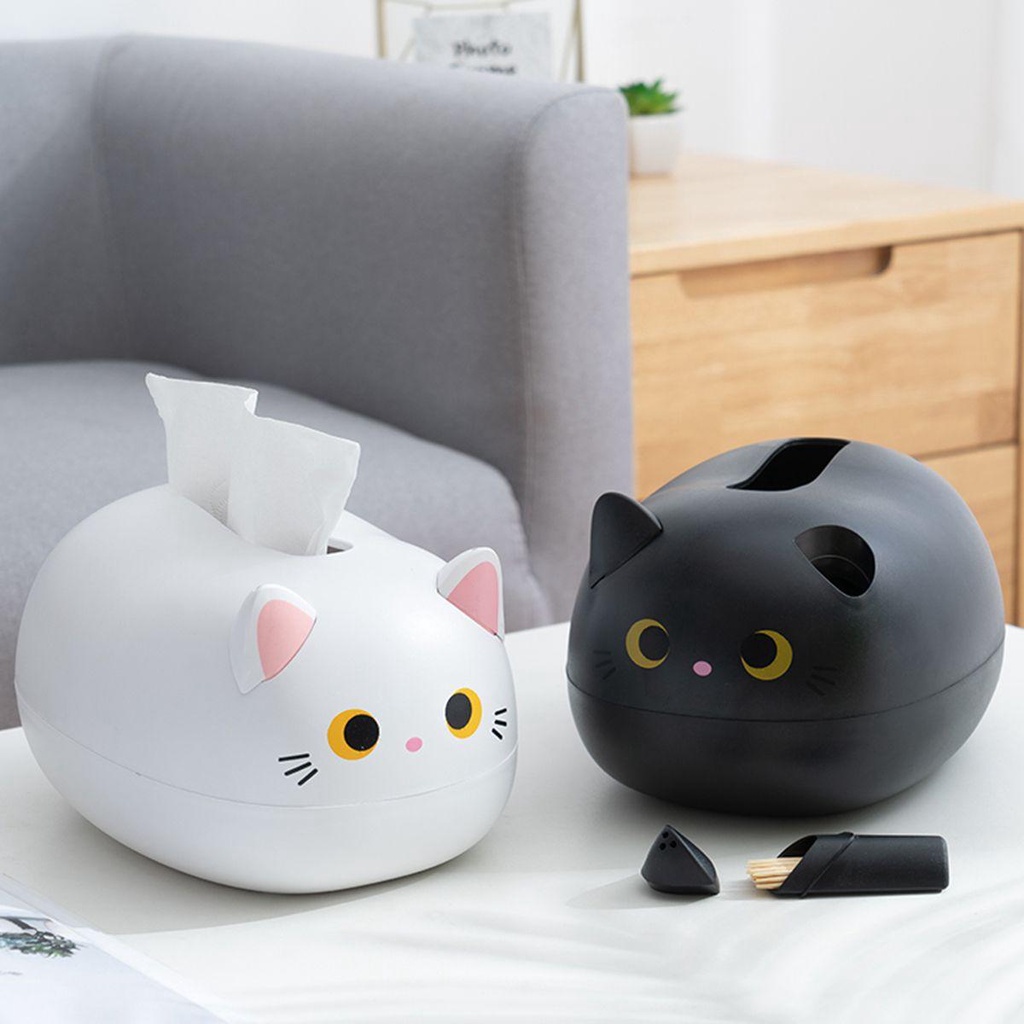 Hộp Đựng Khăn Giấy Màu Ngà Hình Mèo Dễ Thương