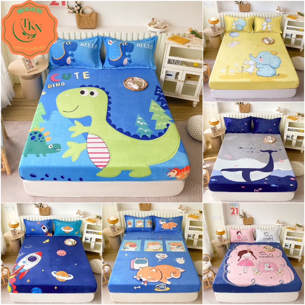 [Loại1] Bộ Ga Gối Nỉ Nhung 3D Hoạt Hình Siêu Mềm Mịn Giá Rẻ (TẶNG KÈM 2 VỎ GỐI ĐẦU)